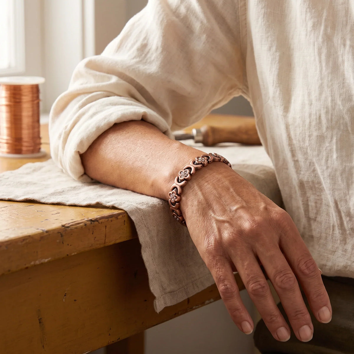 Annalise — Heart Pattern Link Copper-Tone Bracelet