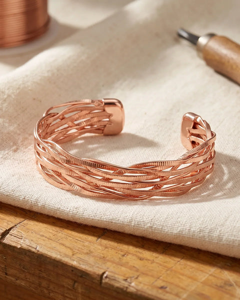 Flora — Woven Wire Copper-Tone Cuff Bracelet