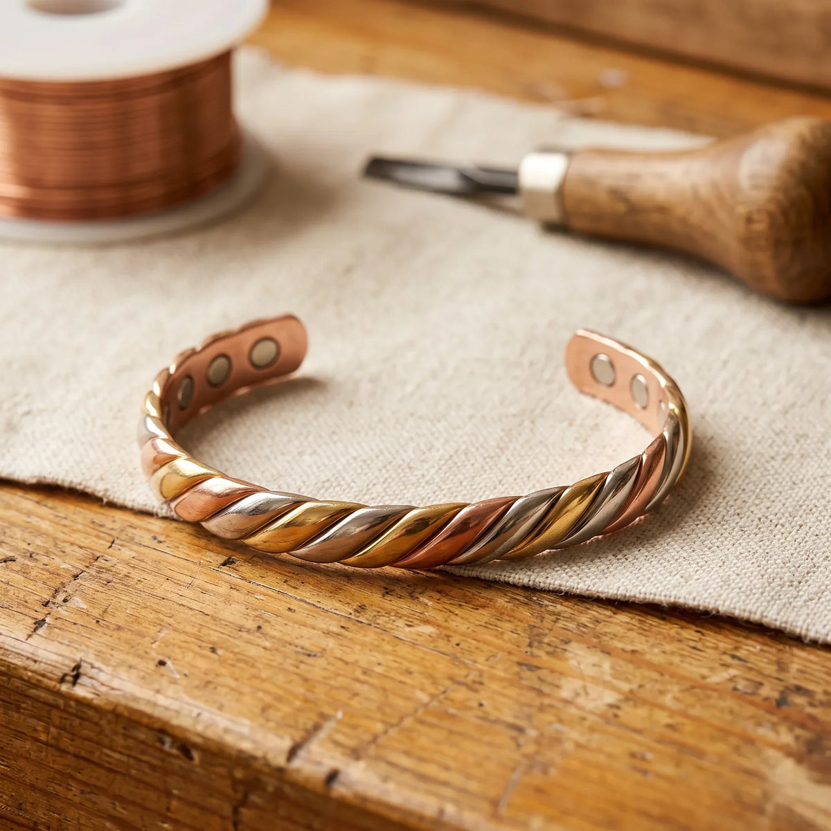 Jovie — Tri-Colour Stripe Copper-Tone Cuff Bracelet