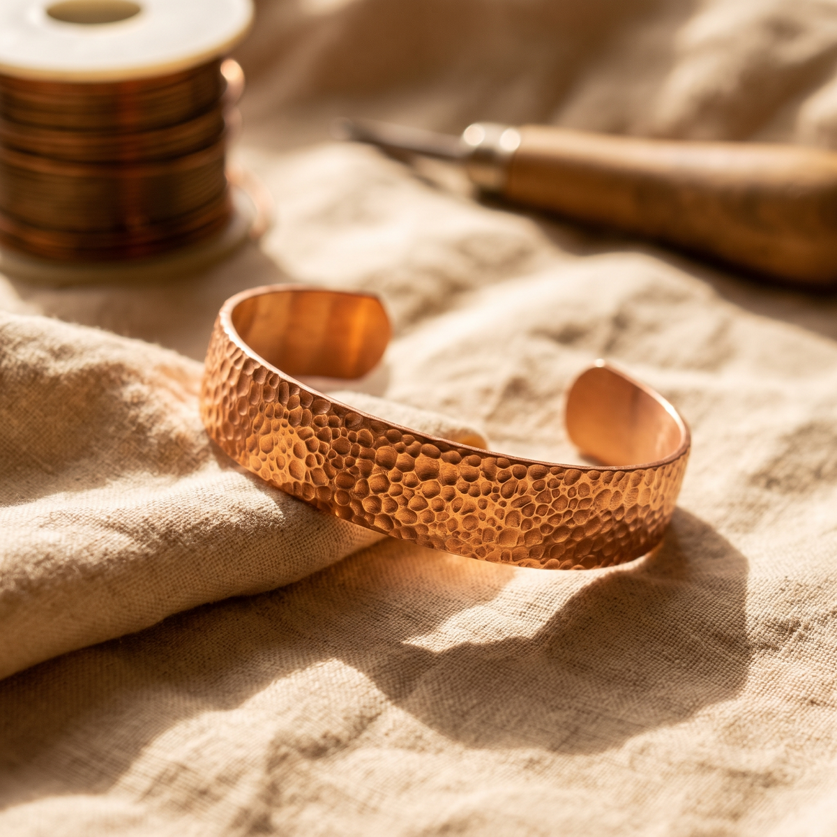 Hillary — Hammered Wide Copper-Tone Cuff Bracelet