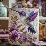 Aldith — Purple Hummingbird and Violets Quilted Laundry Basket