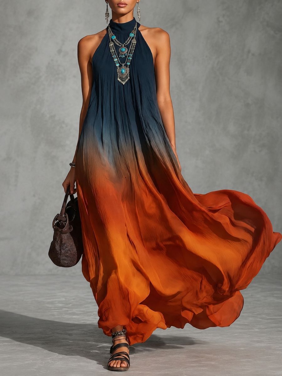 Auberta — Ombre Halter-Neck Maxi Dress with Flowing Silhouette