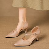 Avena — Genuine Leather Crossover Strap Heels in Apricot