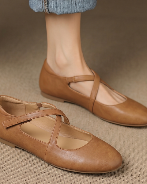 Zeor — Genuine Leather Flats - Brown