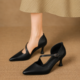 Avena — Genuine Leather Crossover Strap Heels in Black