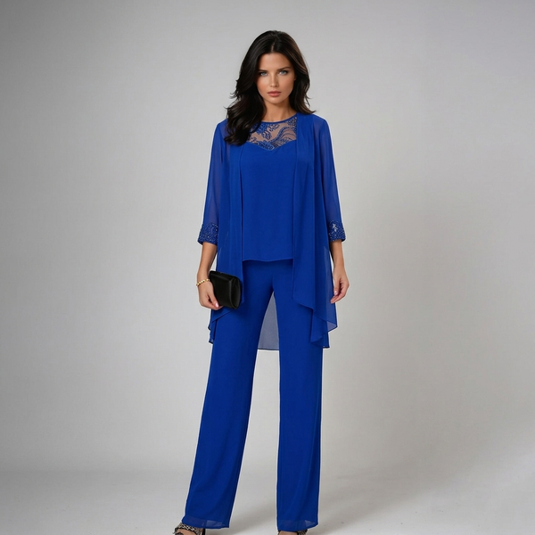 Iva Elegant Beaded Three-Piece Set - Blue