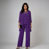 Iva Elegant Beaded Three-Piece Set - Purple