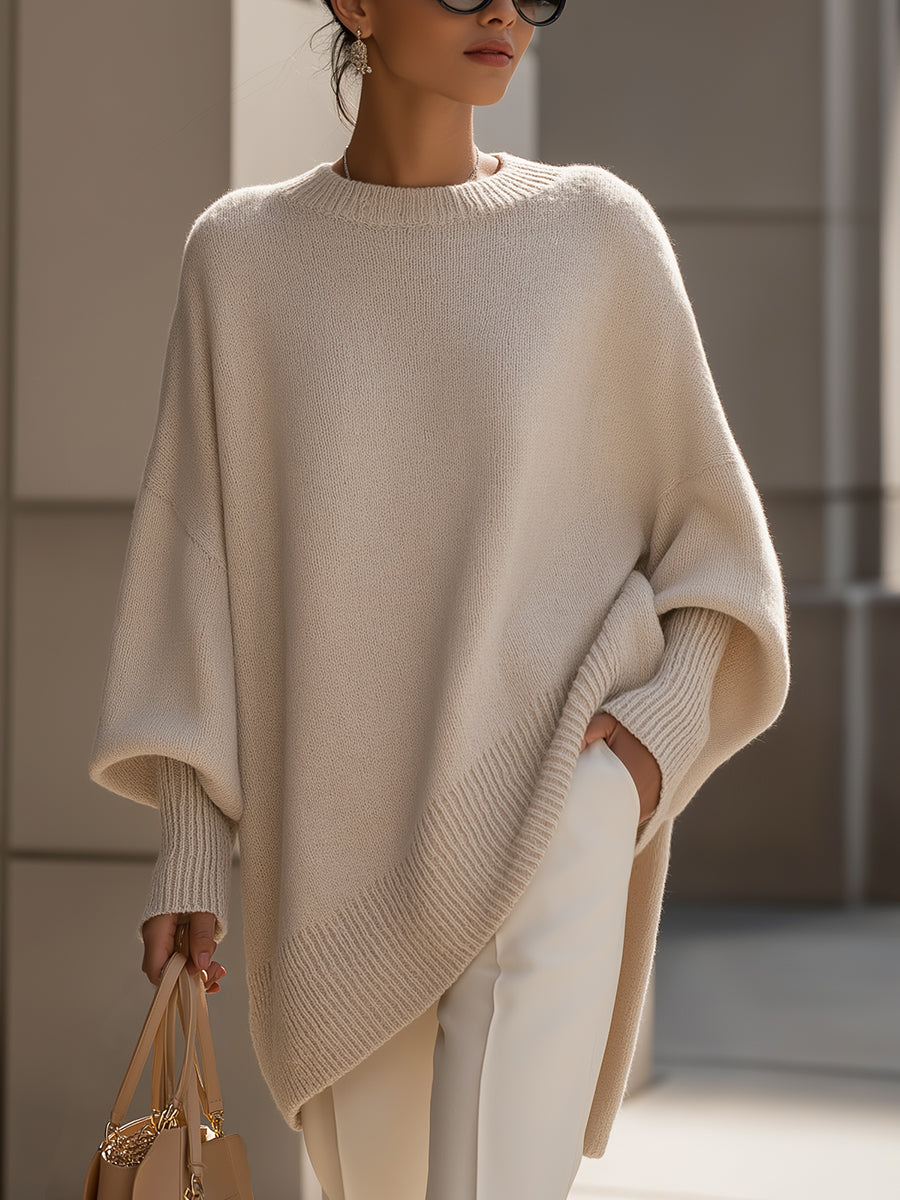 Jennifer Oversized Draped Wide-Neck Sweater - Beige