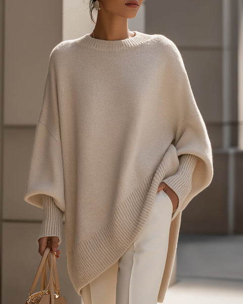 Jennifer Oversized Draped Wide-Neck Sweater - Beige