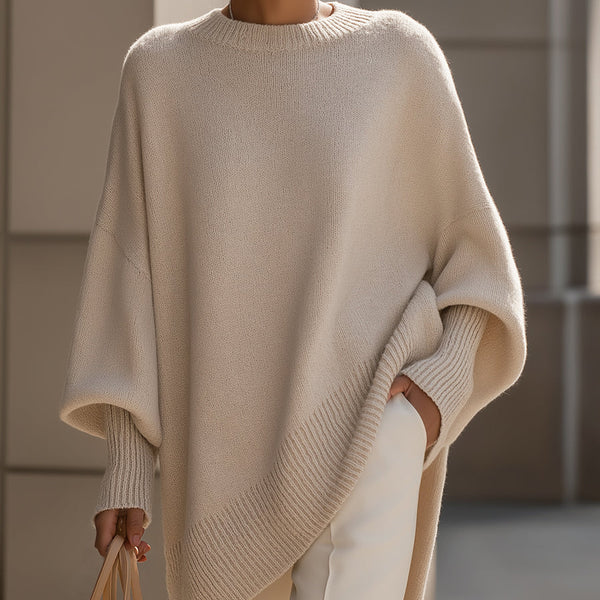 Jennifer Oversized Draped Wide-Neck Sweater - Beige
