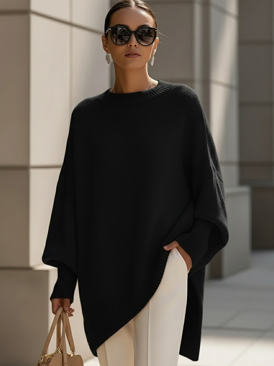 Jennifer Oversized Draped Wide-Neck Sweater - Black