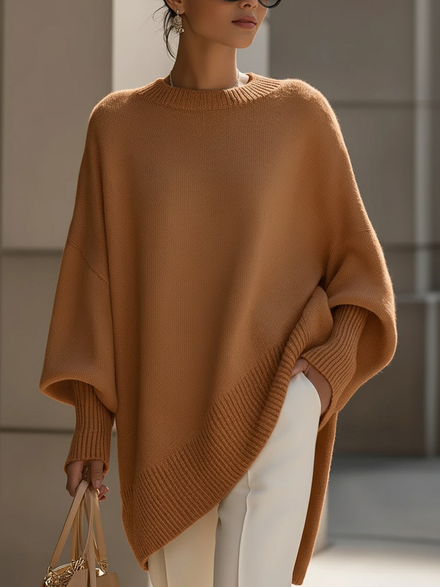 Jennifer Oversized Draped Wide-Neck Sweater - Brown