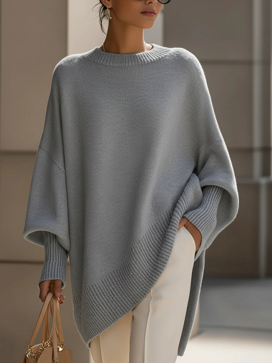 Jennifer Oversized Draped Wide-Neck Sweater - Gray