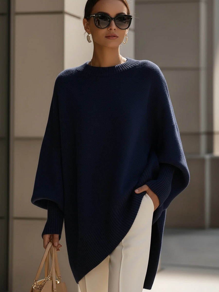 Jennifer Oversized Draped Wide-Neck Sweater - Navy Blue