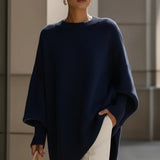 Jennifer Oversized Draped Wide-Neck Sweater - Navy Blue