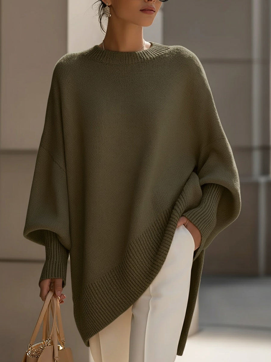 Jennifer Oversized Draped Wide-Neck Sweater - Olive Green