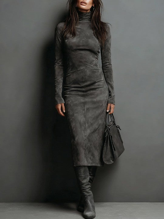 Lorena | Long Brown Midi Dress - Dark Gray