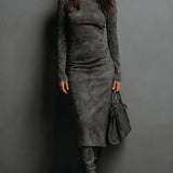 Lorena | Long Brown Midi Dress - Dark Gray