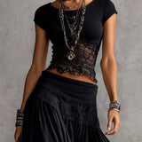 Casimira — Black Lace-Panel Top and Tiered Maxi Skirt Set