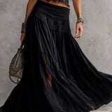 Casimira — Black Lace-Panel Top and Tiered Maxi Skirt Set