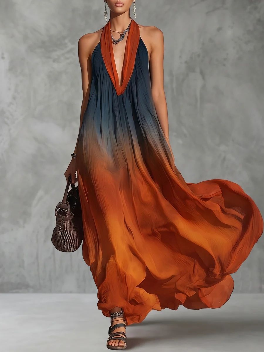 Auberta — Ombre Halter-Neck Maxi Dress with Flowing Silhouette