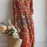 Bethia — Red Paisley V-Neck Boho Maxi Dress