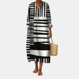 Darla — Black and White Block-Stripe V-Neck Boho Maxi Dress
