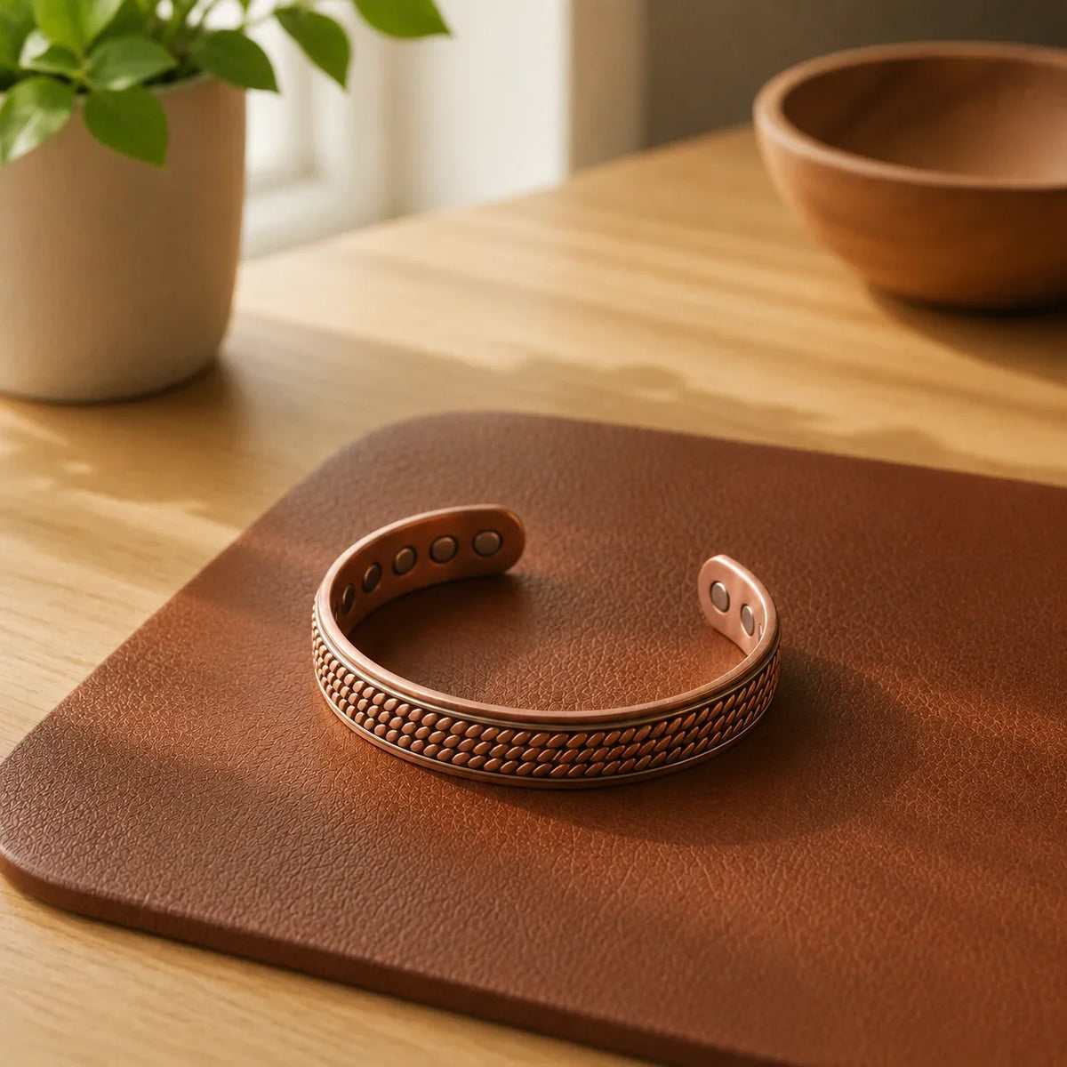 Jazmin — Textured Band Copper-Tone Cuff Bracelet