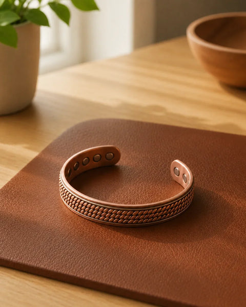 Jazmin — Textured Band Copper-Tone Cuff Bracelet