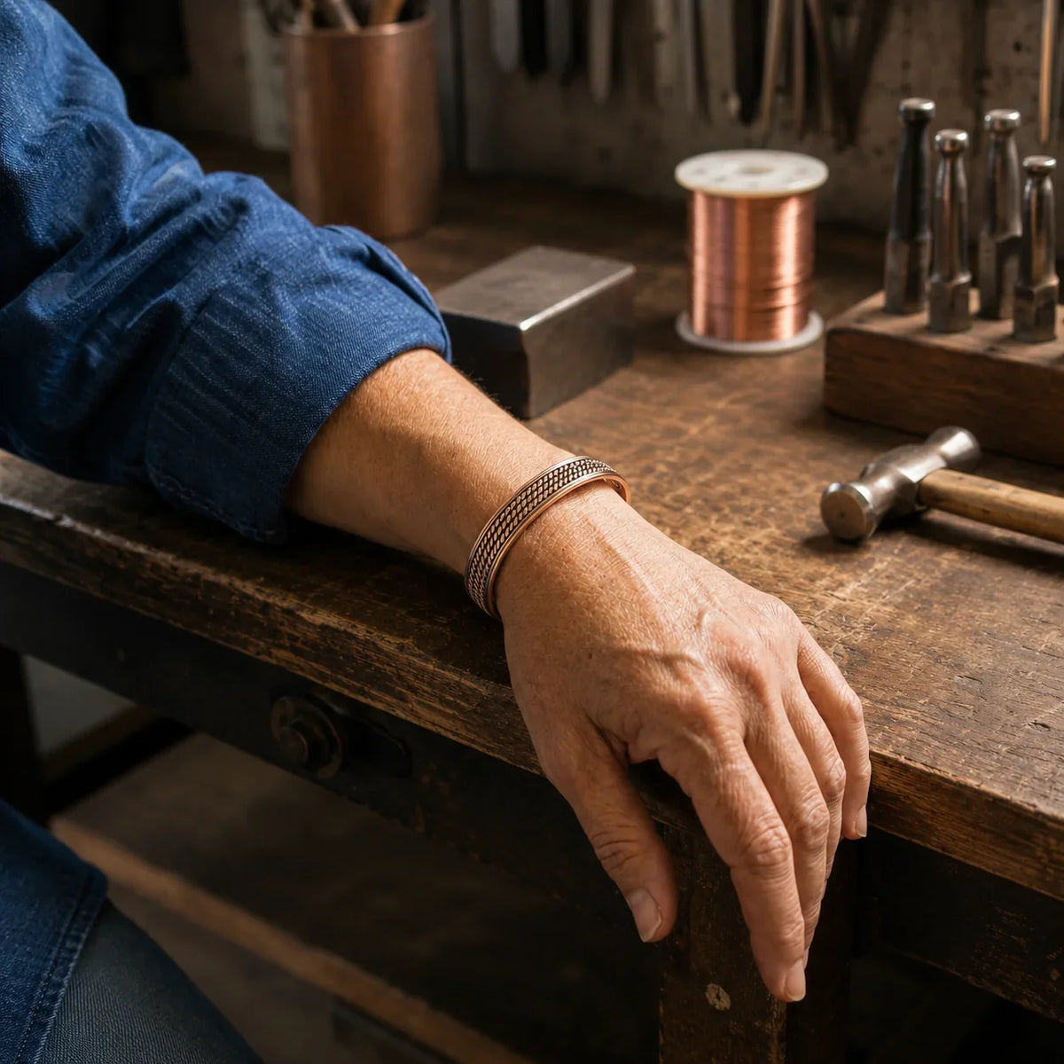 Jazmin — Textured Band Copper-Tone Cuff Bracelet