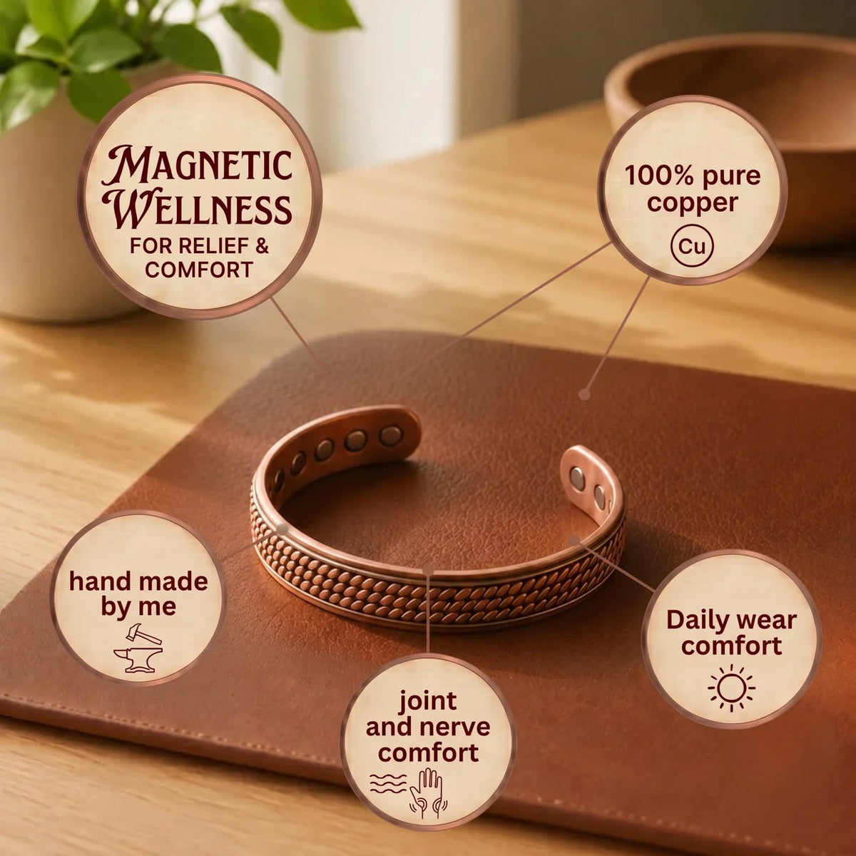 Jazmin — Textured Band Copper-Tone Cuff Bracelet
