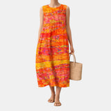 Audra — Sunset Orange Striped Sleeveless Midi Dress