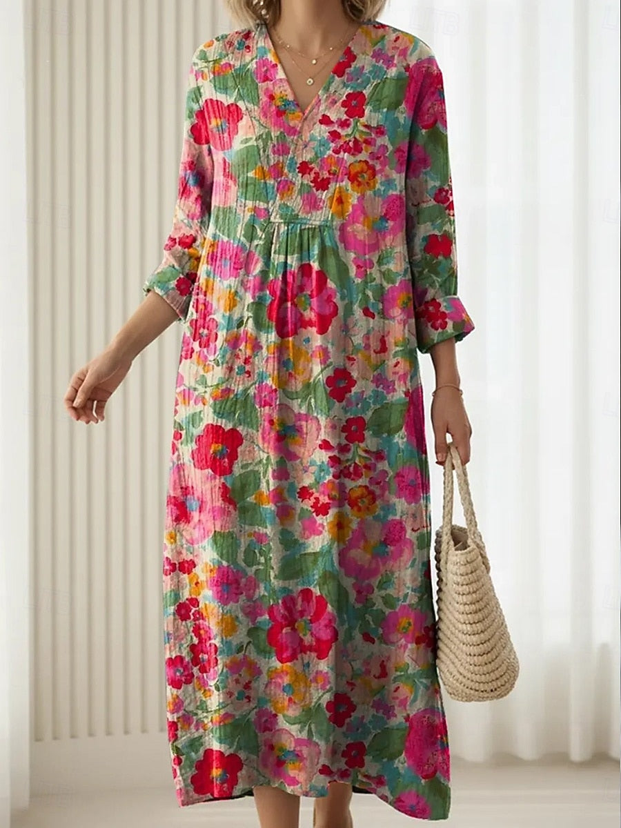 Carina — Pink Rose Garden V-Neck Boho Maxi Dress