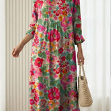 Carina — Pink Rose Garden V-Neck Boho Maxi Dress