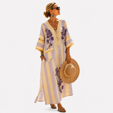 Corisande — Lilac Striped Purple-Bloom V-Neck Caftan