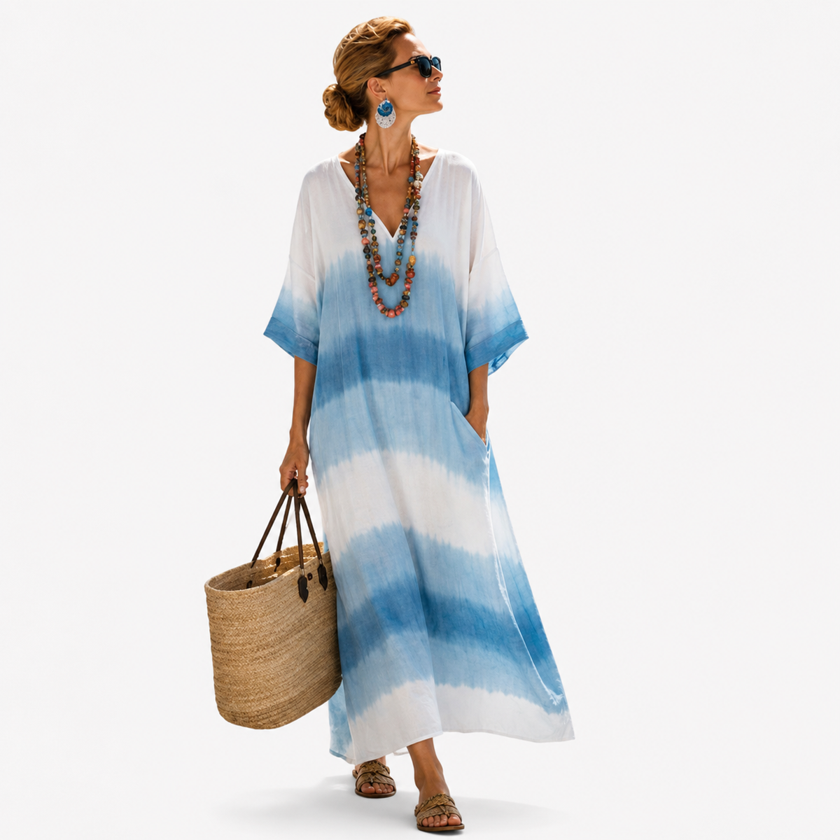 Imogene — Blue Ombre V-Neck Caftan