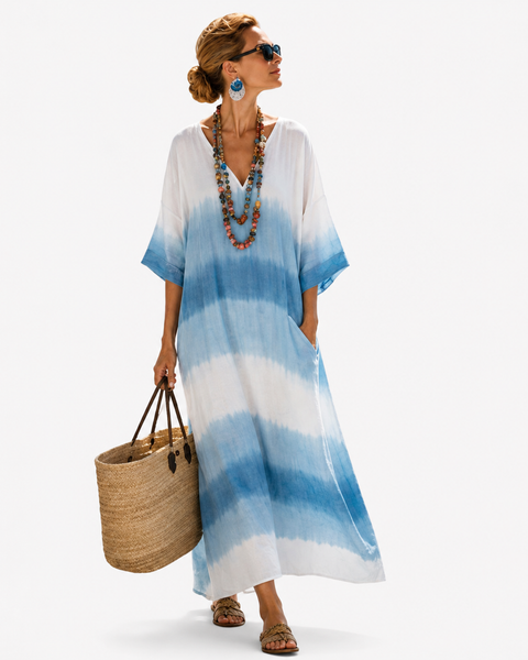 Imogene — Blue Ombre V-Neck Caftan