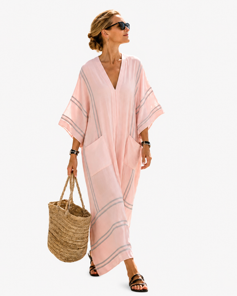 Ambrosia — Blush Pink Striped V-Neck Caftan