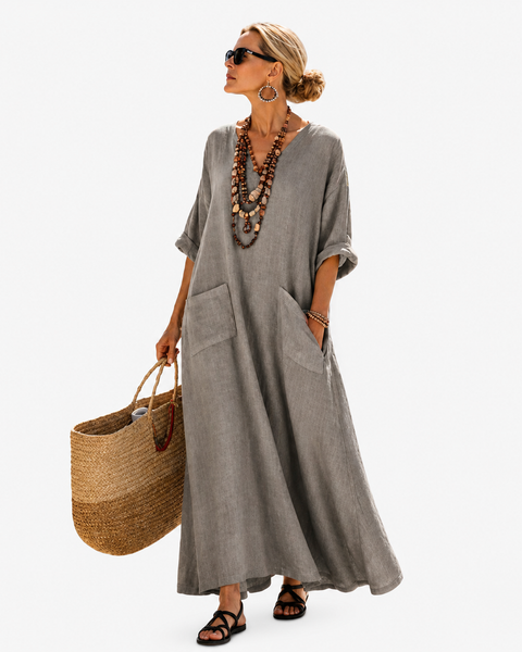 Arabelle — Charcoal Relaxed V-Neck Caftan