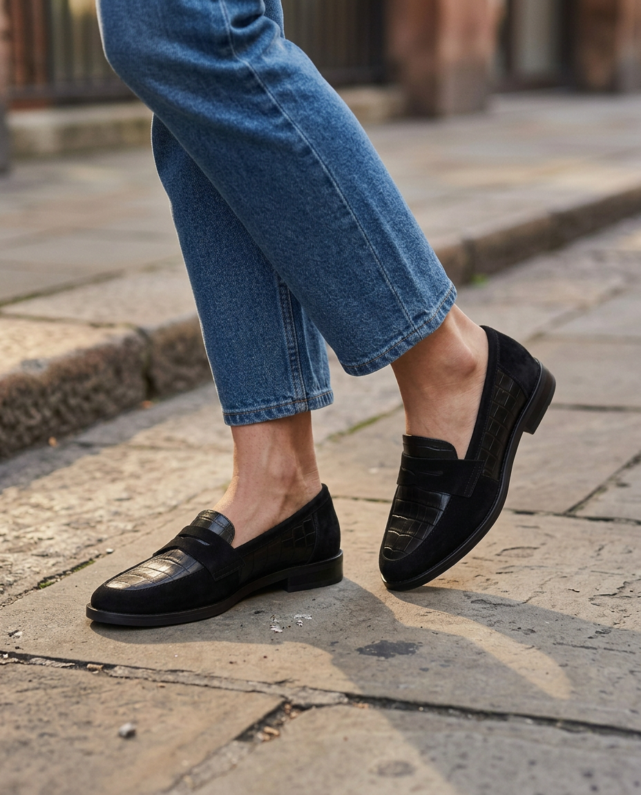 Arianna — Black Penny Loafers with Padded Insole