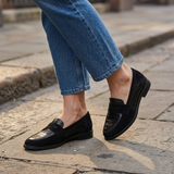 Arianna — Black Penny Loafers with Padded Insole