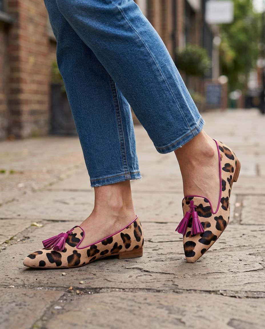 Benedetta — Leopard-Print Moccasins with Fuchsia Tassels