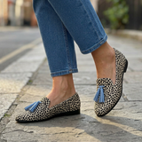 Eda — Spotted-Print Moccasins with Blue Tassels