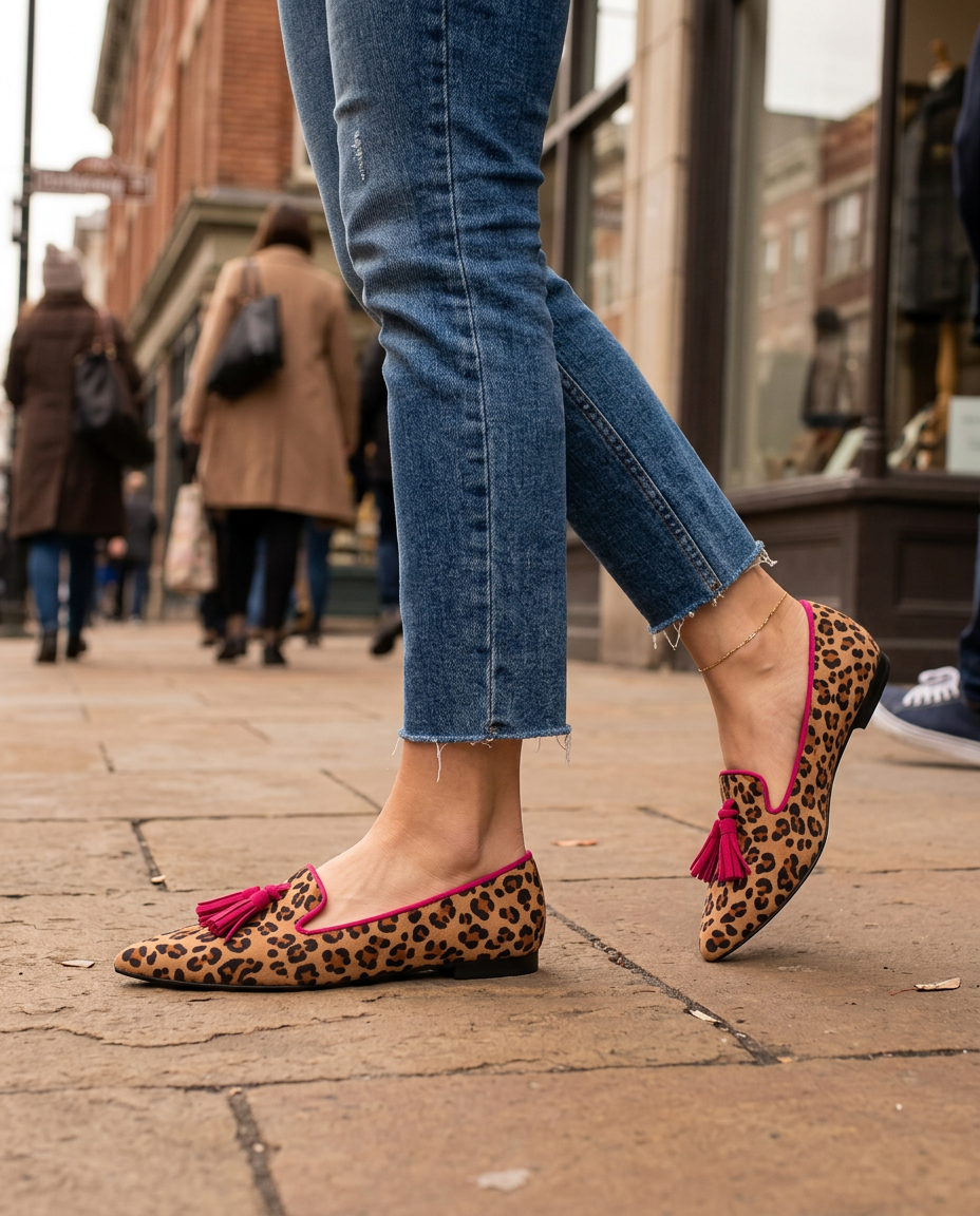 Letizia — Leopard-Print Pointed Moccasins with Fuchsia Trim