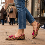 Letizia — Leopard-Print Pointed Moccasins with Fuchsia Trim