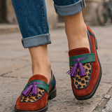 Annalisa — Colour-Block Leopard Loafers with Purple Tassel