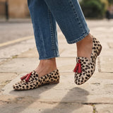 Altea — Spotted-Print Pointed Moccasins with Red Tassels