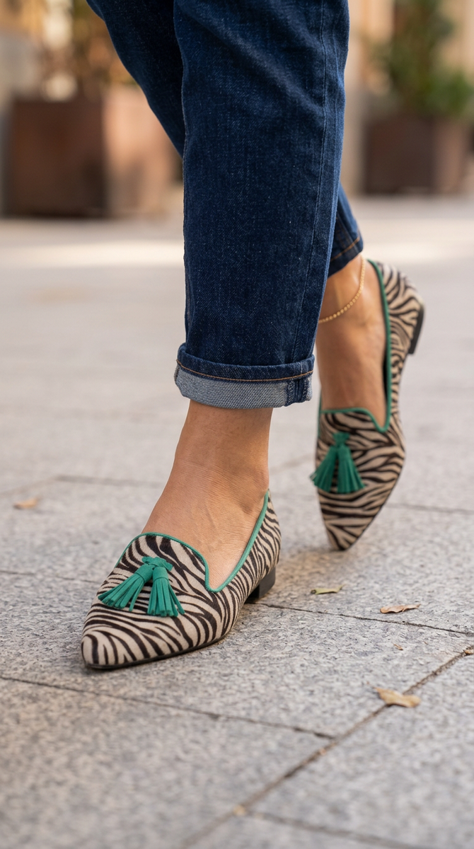 Agnese — Pointed-Toe Printed Slip-On Flats