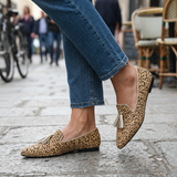 Alda — Cheetah-Print Pointed Moccasins with Gold Tassels