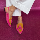 Cinzia — Pointed Slingback Flats in Fuchsia and Mustard
